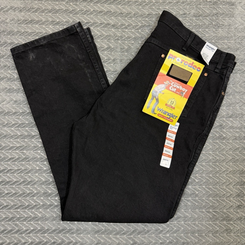 Wrangler Cowboy Cut Heavyweight Denim Jeans Regular Fit Men Size 46x34 Black